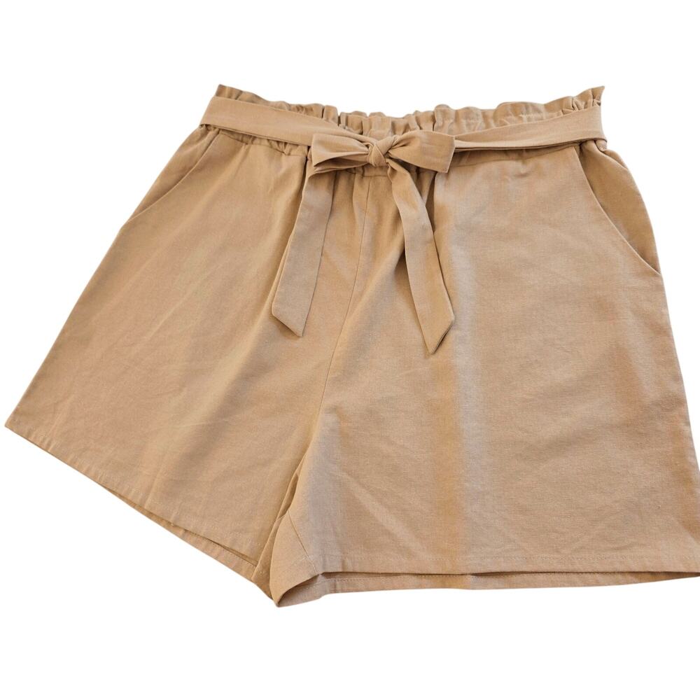Paperbag Waist Shorts 2X Tan Tie Belt Linen Blend High Rise NWOT